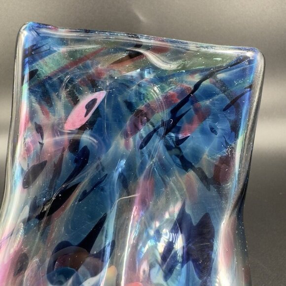 Fire Islands Signed Matthew Labarbera Glass Vase Triangular Glass Multicolor - Picture 9 of 16